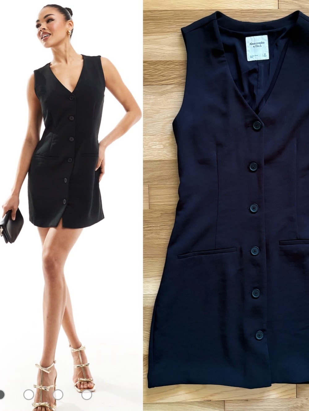 Abercrombie & Fitch Black Sleeveless Button-Front Mini Dress